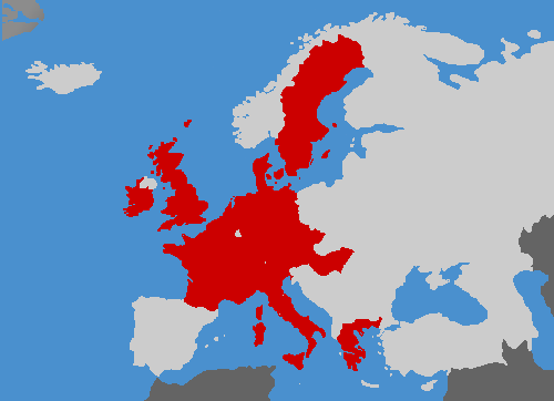 Map of Europe with the countries I visited marked in red
