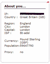 Screendump of the details I was given