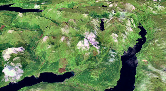 Screenshot of a World Wind view of the Arrochar Alps