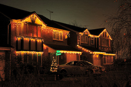 Picture of a house with some more restrained Christmas lights