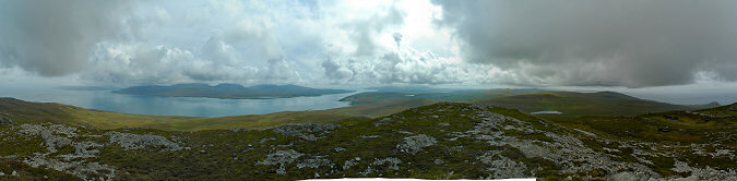 Picture of a wide angle panorama over a sound and an island