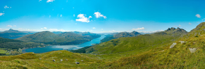 Picture of a panoramic view over hills and lochs