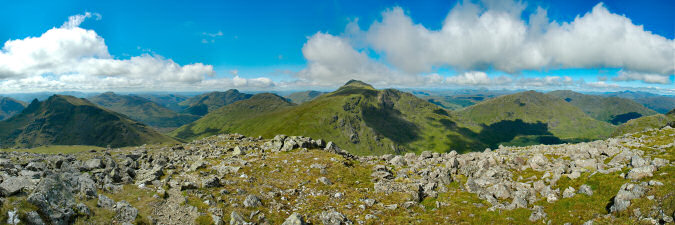 Picture of a panoramic view over hills and glens