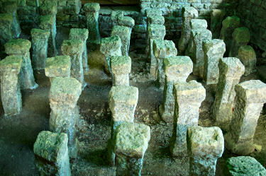 Picture of stone pillars for underfloor heating in the remains of a Roman house
