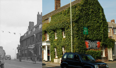 Composite picture of the Goddard Arms Hotel in 1945 and 2006