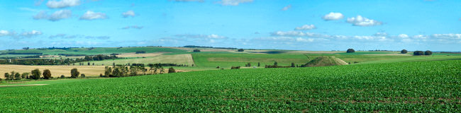 Picture of a view over a downlands landscape, incl Silbury Hill