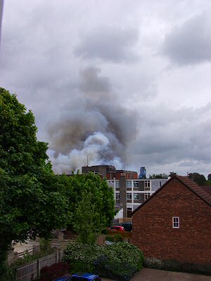 Picture of the view towards the burning building